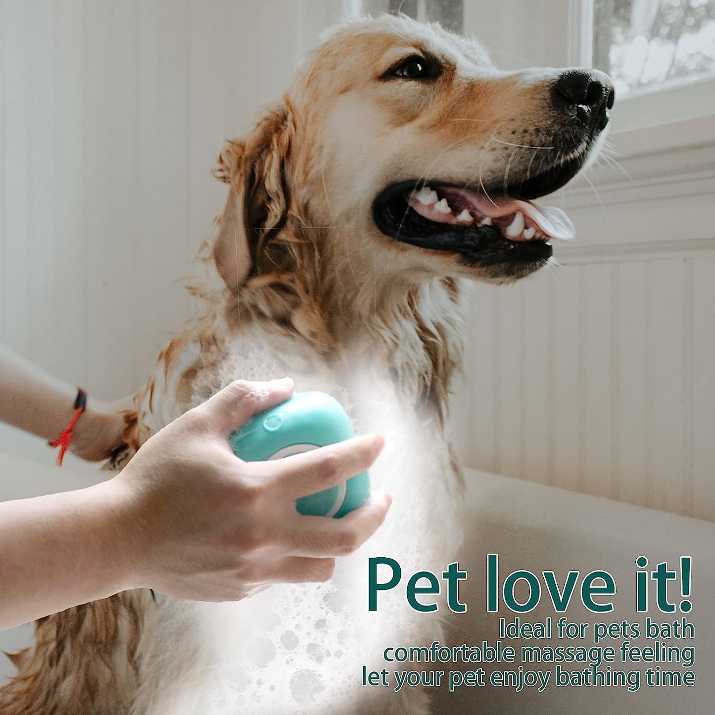 Soft Silicone Pet Bath Brush with Shampoo Dispenser for Dogs and Cats - Grooming and Shower Scrubber (Blue)