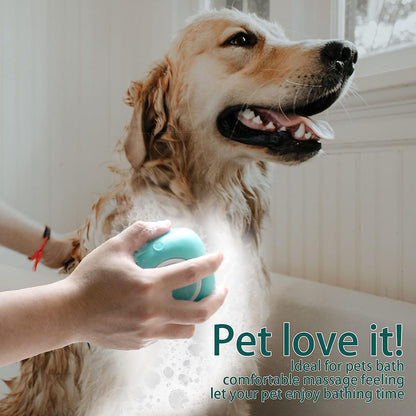 Soft Silicone Pet Bath Brush with Shampoo Dispenser for Dogs and Cats - Grooming and Shower Scrubber (Blue)