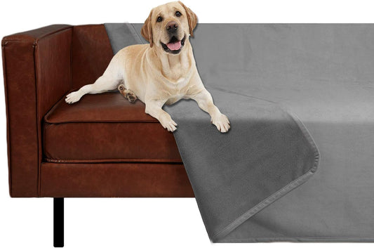 Reversible 100% Waterproof Velvet Pet Bed Blanket - Super Soft for Sofa and Bed (40x60 Inches, Light Grey and Grey)